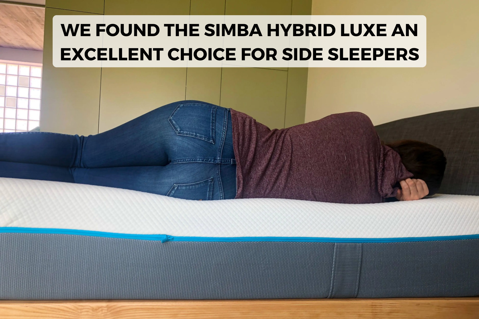 Person laying on side on Simba Hybrid Luxe